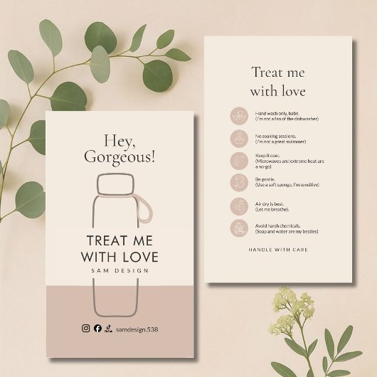 Boho Tumbler Care Card Social Media Handle 名刺