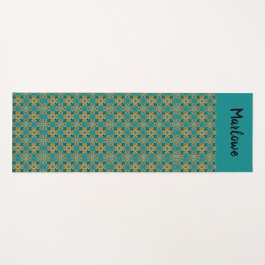 Boho Turquoise and Gold Moroccan Tile ヨガマット (正面(横))