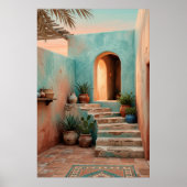 Boho Turquoise Desert Courtyard, Rustic Staircase ポスター (正面)
