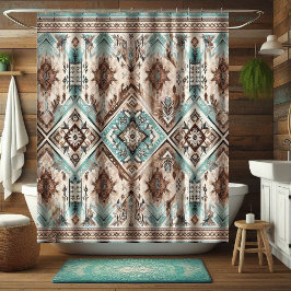 Boho Turquoise Western Shower Curtains, Home Decor シャワーカーテン