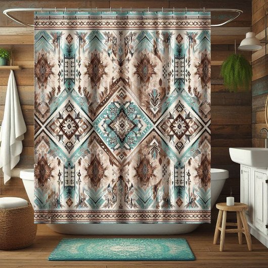 Boho Turquoise Western Shower Curtains, Home Decor シャワーカーテン