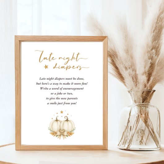 Boho Twin Pumpkins Baby Shower Late Night Diapers ポスター