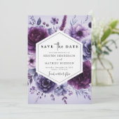  Boho Typography Purple Floral Wedding セーブザデート (スタンド正面)