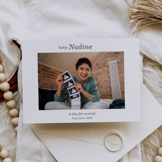 Boho Ultrasound Photo Pregnancy Announcement Card 招待状