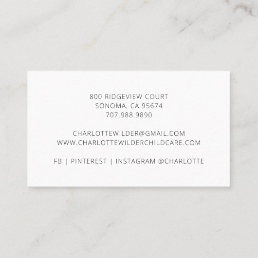 Boho Unicorn子供保育園ビジネスカード 名刺 (裏面)