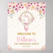 Boho Unicorn誕生日パーティー歓迎フローラ大 ポスター (正面)