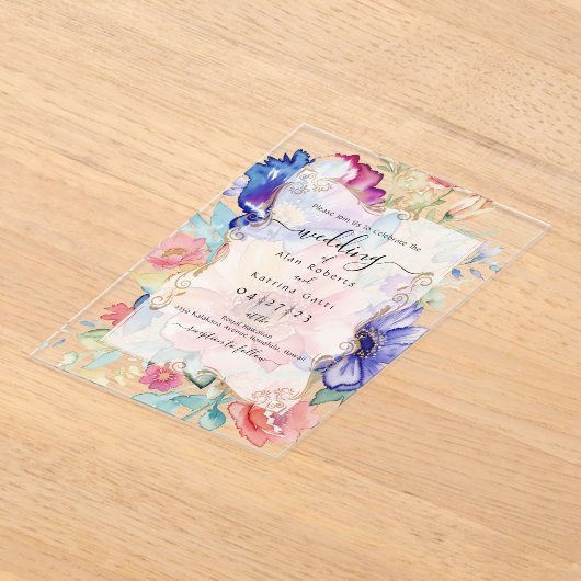 Boho Vibrant  Flowers Flat Invitation Frame アクリル招待状 (レイダウン)