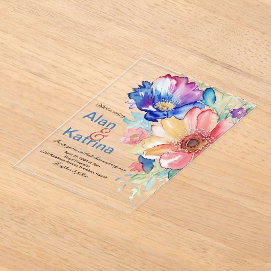 Boho Vibrant Flowers Invitation アクリル招待状 (レイダウン)