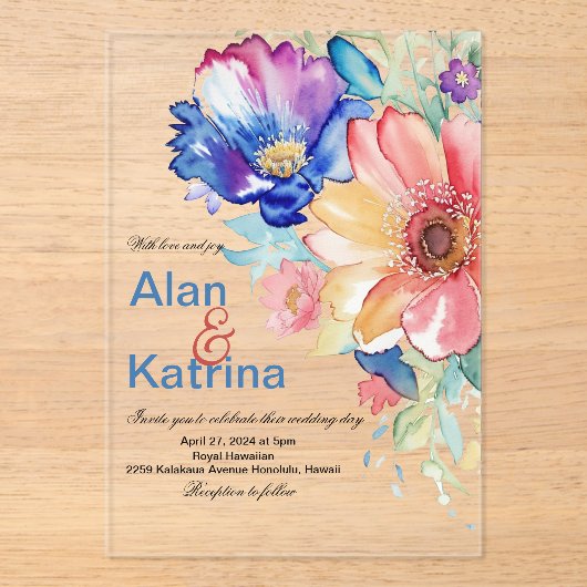 Boho Vibrant Flowers Invitation アクリル招待状 (正面)