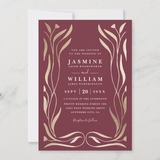 Boho Vine Floral Luxury Elegant QR Code Wedding 招待状 (正面)