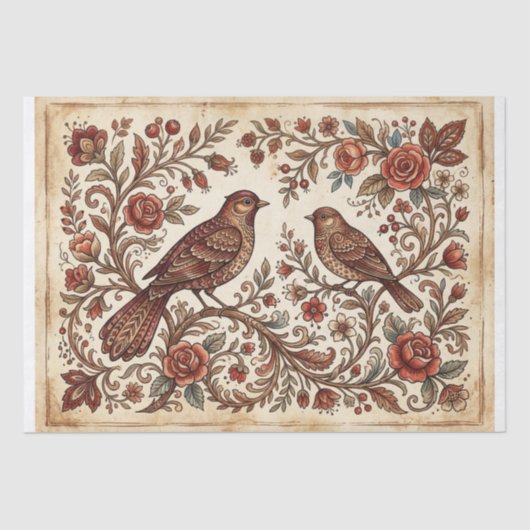 Boho Vintage Birds & Florals 薄葉紙 (正面)