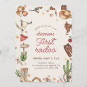 Boho Vintage Cowgirl Cowboy First Rodeo Birthday 招待状 (正面/裏面)