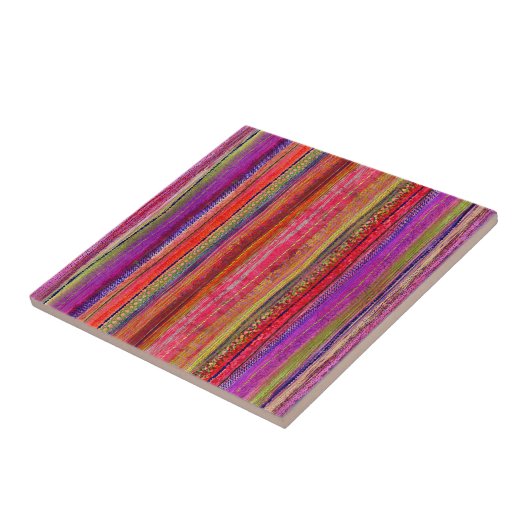 Boho Vintage Red Violet Stripes -  タイル (側面)