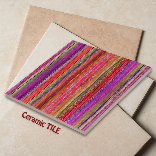 Boho Vintage Red Violet Stripes -  タイル