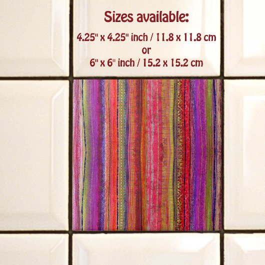 Boho Vintage Red Violet Stripes -  タイル