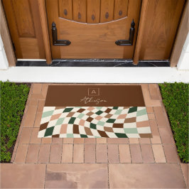 Boho Wared Checkerboardモノグラムパーソナライズされた ドアマット