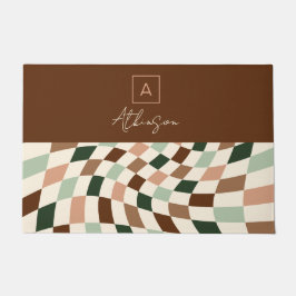 Boho Wared Checkerboardモノグラムパーソナライズされた ドアマット
