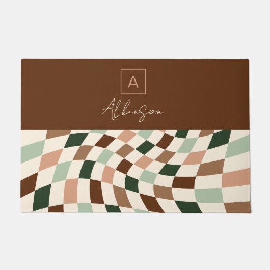 Boho Wared Checkerboardモノグラムパーソナライズされた ドアマット (正面)