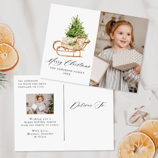 Boho Waterカラークリスマスススススそり2写真 シーズンポストカード