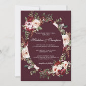 Boho Waterカラーバーガンディーレッドフローラ結婚フレーム 招待状 (正面)