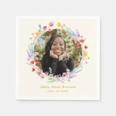 Boho Waterカラーフローラ写真卒業 スタンダードカクテルナプキン (正面)