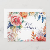 Boho Waterカラーフローラ新しいアドレスのお知らせ ポストカード (正面/裏面)
