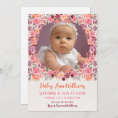 Boho Waterカラーフローラ生まれたばかりのベビーガール写真 案内状 (正面/裏面)