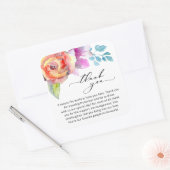 Boho Water色カラフルフローラありがとうメッセージ スクエアシール (封筒)