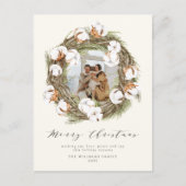 Boho Water colorクリスマスコットンリースワンフォト シーズンポストカード (正面)