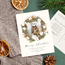 Boho Water colorクリスマスコットンリースワンフォト