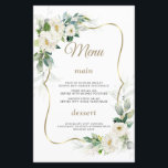 Boho Water Color白い花金ゴールド結婚のメニュー<br><div class="desc">白い背景エレガントに水彩風通しの緑、白、クリームの花、フェイク金ゴールドフレームを搭載したカードデザイン。情報を追加するには、パーソナライズ・ツールを使用する。マッチ商品は、私の白いアイボリー花コレクションを参照して下さい。</div>