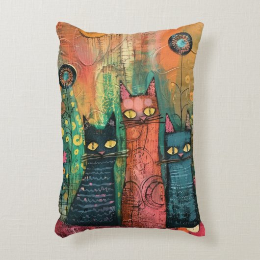 Boho Water Color Cats 自然 - Feline Art アクセントクッション (正面(垂直))