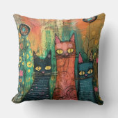 Boho Water Color Cats 自然 - Feline Art クッション (正面)