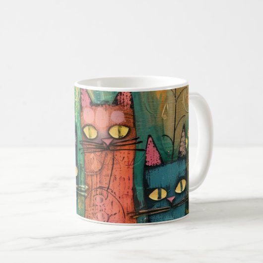 Boho Water Color Cats 自然 - Feline Art コーヒーマグカップ (正面右)