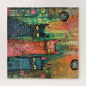 Boho Water Color Cats 自然 - Feline Art ジグソーパズル (横)