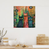 Boho Water Color Cats 自然 - Feline Art ポスター (キッチン)