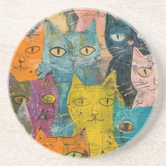 Boho Water Color Cats 自然 - Feline Art (12) コースター (正面)