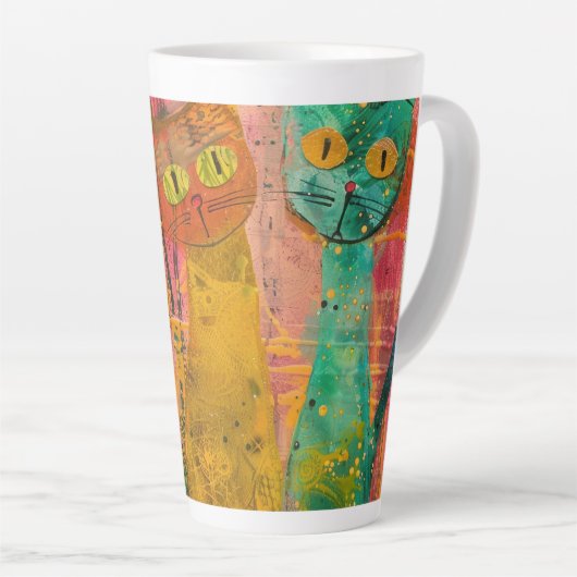 Boho Water Color Cats 自然 - Feline Art (2) カフェラテマグ (右アングル)