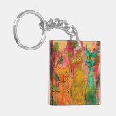 Boho Water Color Cats 自然 - Feline Art (2) キーホルダー (正面左)
