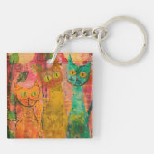 Boho Water Color Cats 自然 - Feline Art (2) キーホルダー (裏面)