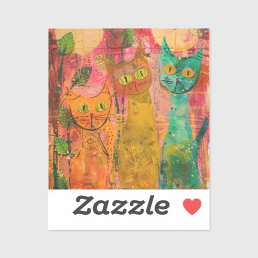 Boho Water Color Cats 自然 - Feline Art (2) シール (シート)