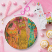 Boho Water Color Cats 自然 - Feline Art (2) ペーパープレート (パーティー)