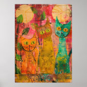Boho Water Color Cats 自然 - Feline Art (2) ポスター (正面)