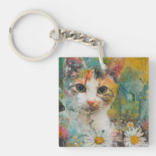 Boho Water Color Cats 自然 - Feline Art (3) キーホルダー
