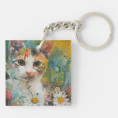 Boho Water Color Cats 自然 - Feline Art (3) キーホルダー (裏面)