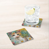 Boho Water Color Cats 自然 - Feline Art (3) スクエアペーパーコースター (インサイチュ)