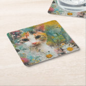 Boho Water Color Cats 自然 - Feline Art (3) スクエアペーパーコースター (アングル)