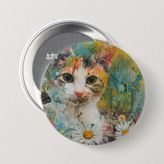 Boho Water Color Cats 自然 - Feline Art (3) 缶バッジ (正面&裏面)