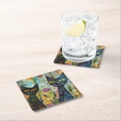 Boho Water Color Cats 自然 - Feline Art (4) スクエアペーパーコースター (インサイチュ)