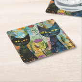 Boho Water Color Cats 自然 - Feline Art (4) スクエアペーパーコースター (アングル)